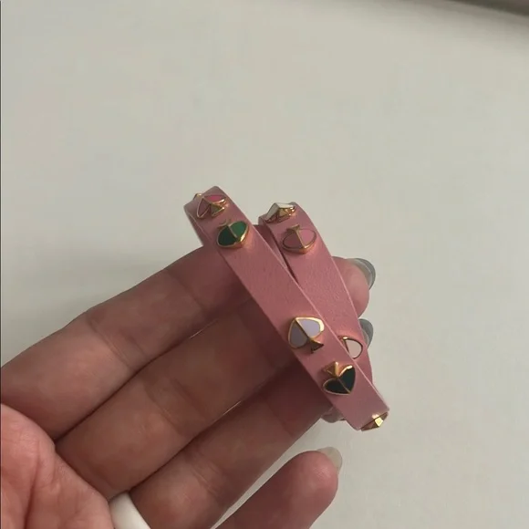 Kate Spade Pink Leather Wrap Bracelet with Gold Spade Accents - Picture 2 of 5